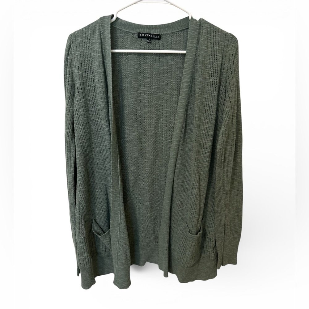 Love Ellie Open Front Ribbed Cardigan Olive Size Small Lightweight - Picture 1 of 6